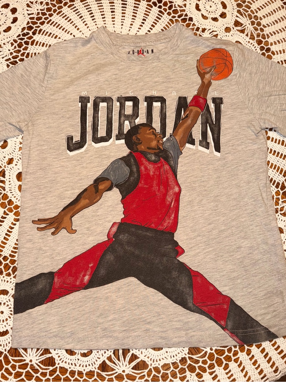 Boys Jordan Gray Tee with Red & Black Michael Jordan Graphic size Medium 10-12